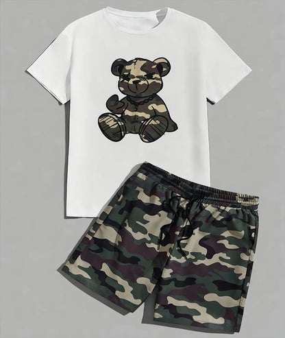 new summer men's suit casual shorts 3D black and white printed men's T-shirt shorts suit City street men fashion short slee