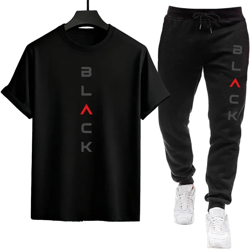 Mens Tracksuit Casual Short Sleeve Clothing Piece T-shirt Pants Summer Outfit