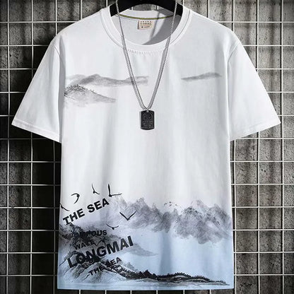 Men's Summer Shorts Set Outfit Student Short Sleeve Tee 2 Piece Set