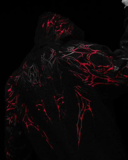 Mens Gothic Style Black Zip Up Hoodie White Skull Pattern Print Design