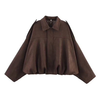 HH Women's Street Fashion Solid Loose Suede Texture Coats
