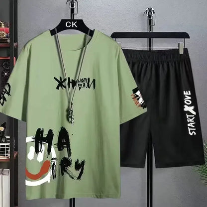Summer men's clothing Fashion tracksuits Casual T-shirt + Shorts